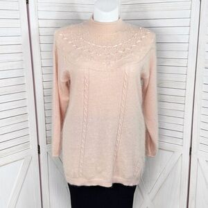 Vintage Diana Marco Beaded Angora Blend Mock Neck Tunic Sweater Pink 14 16